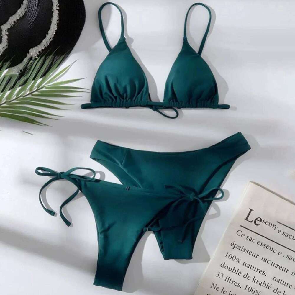 Sexy 3 Pieces Swimwear Women Lace Up Micro Bikini Set Female Solid Low Waist Swimsuit Beachwear Bathing Suit C260207
