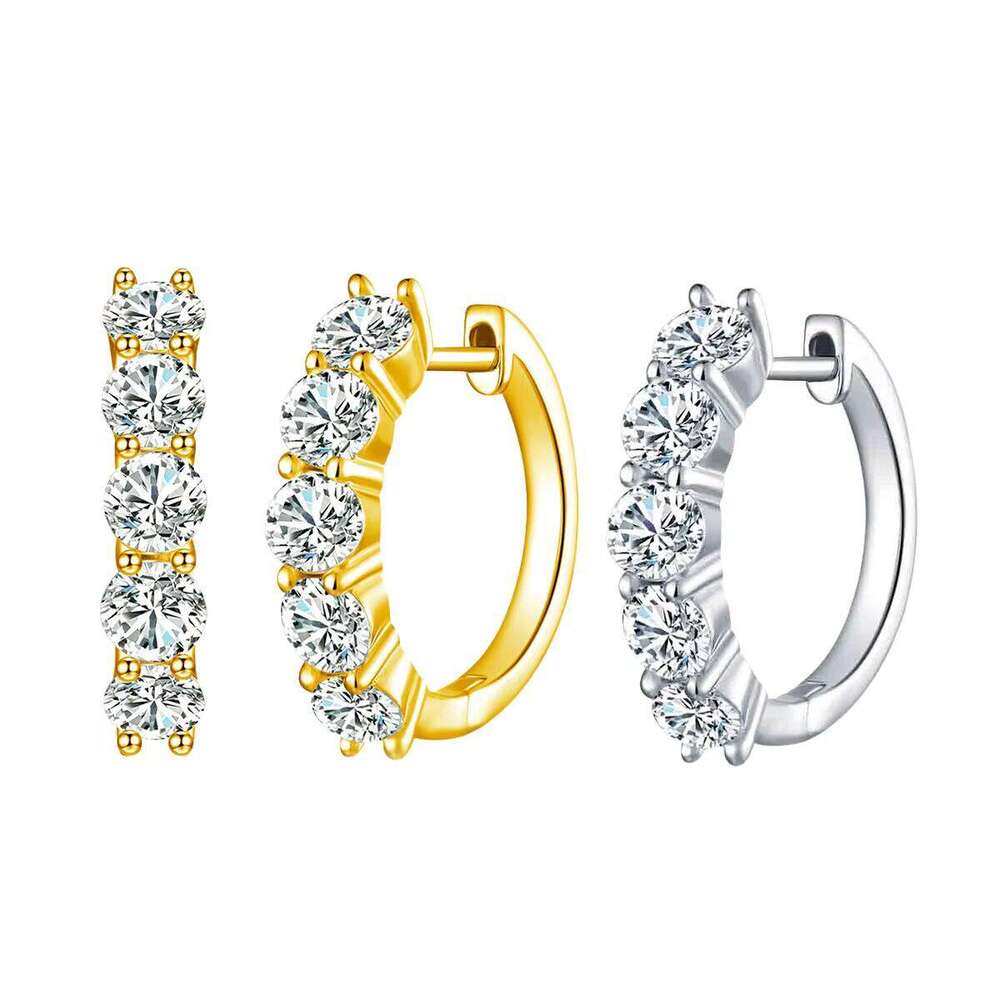 Fashion Jewelry D-Color Hoop In S925 Sterling Silver Elegant Round Cut Moissanite Huggie Earrings For Women