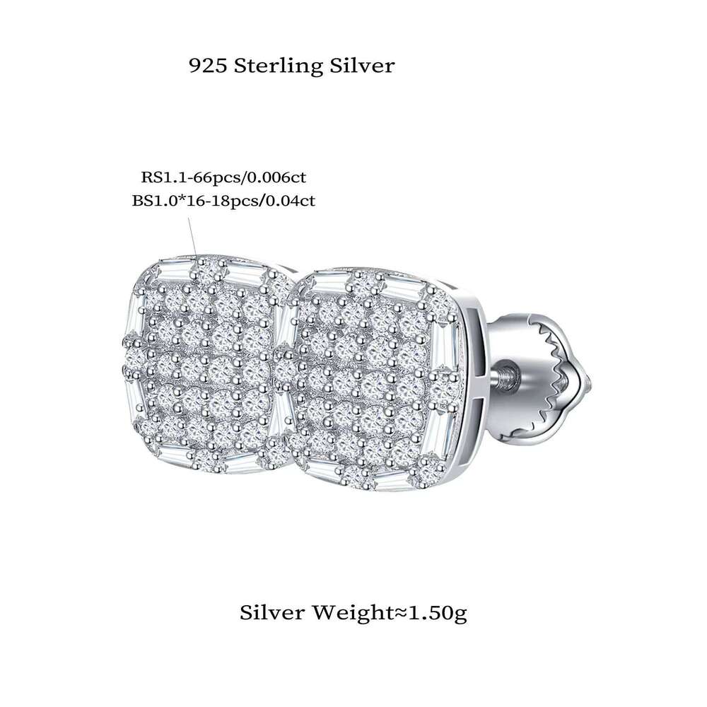 925 Sterling Silver Earrings Iced Out Round Brilliant Cut Vvs Moissanite Diamond Stud Earring For Men Women