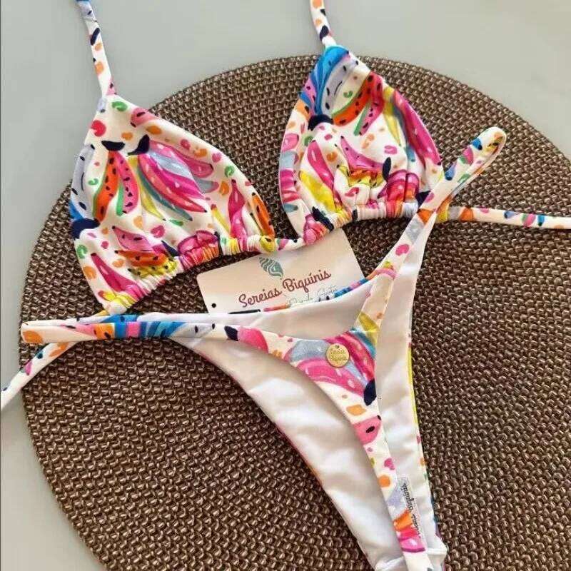 2025 Bikini Women's Split Solid Color Lace-up Sexy Swimsuit 2-piece Set Micro Swimwear C260207