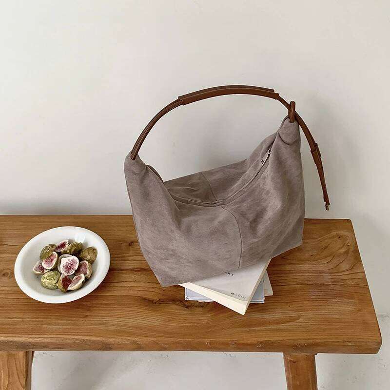 Retro Faux Suede Tote Bag Large Capacity Shoulder Bags for Women Matte Texture Designer Handbags and Purses Shopper C260207