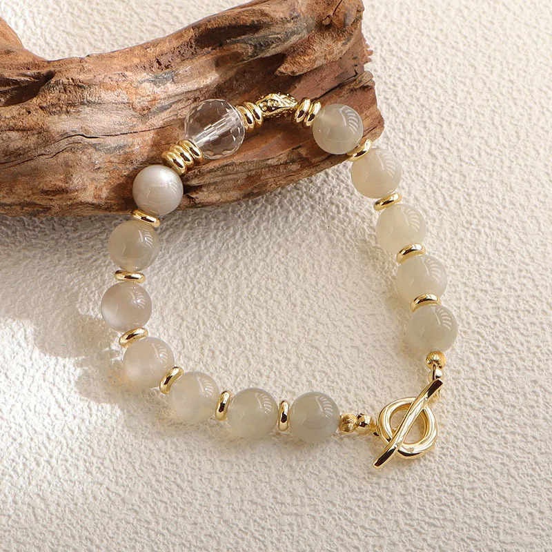 Minar Delicate Natural Stone Crystal Glass Beads Elastic Strand Bracelets for Women 14K Real Gold Plated Copper Accessories 260107
