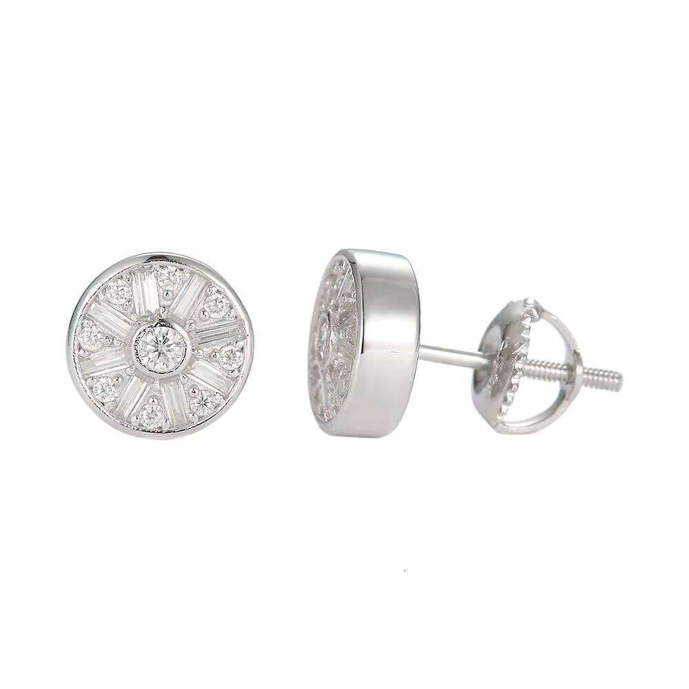 Hip Hop Fashion Luxury 925 Sterling Silver Rhodium Plated VVS Moissanite Diamond Screw Back Stud Earring For Men Women