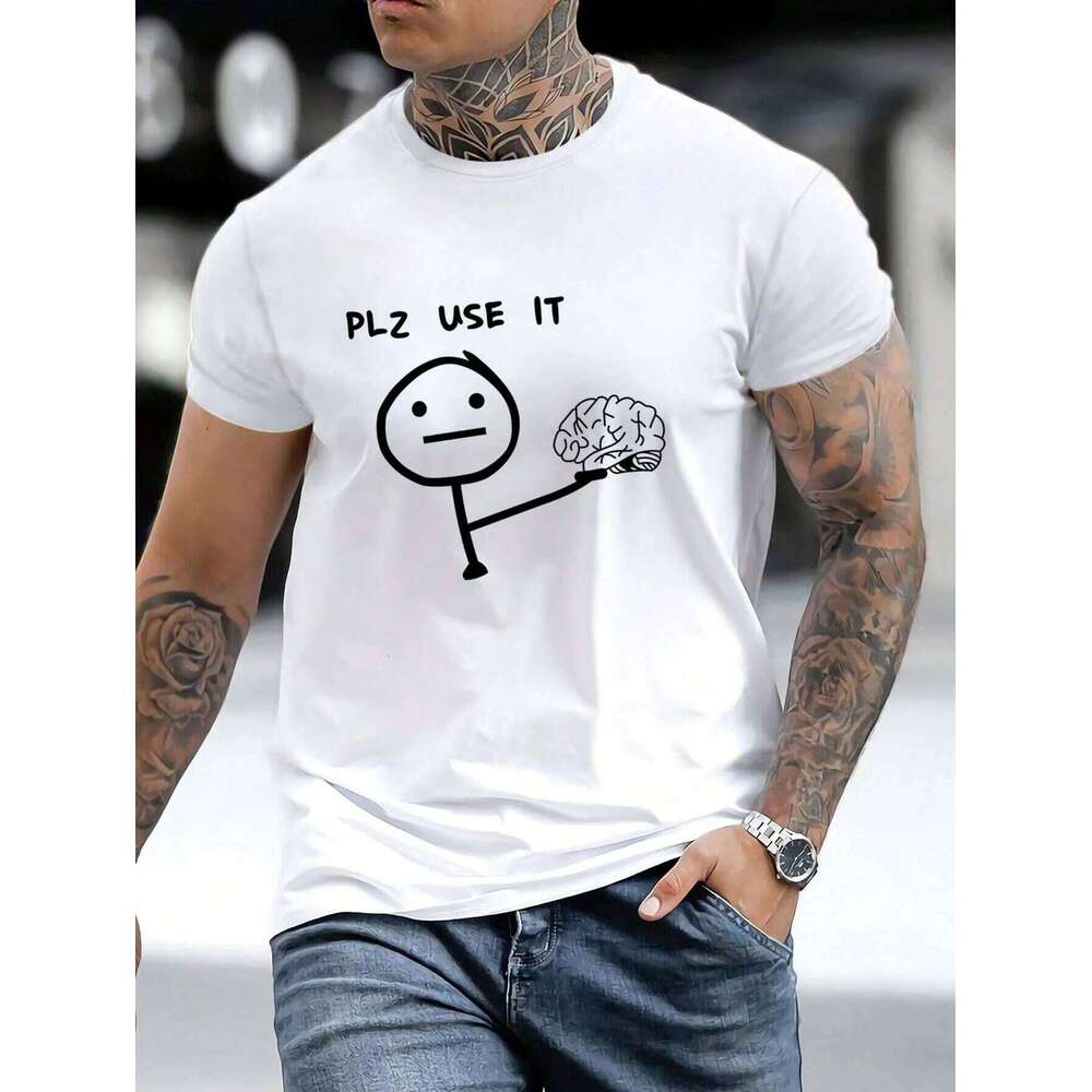 Plz Use It Men Cotton T-shirt Luxury Brand Fashion Big Size Top Casual Short Sleeve Streetwear Classic Print New Arrival Tee 4XL C260207
