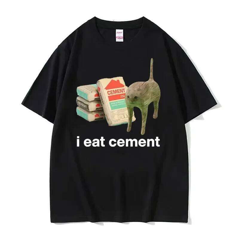 I Eat Cement Cursed Cat Funny Meme Shirt Women's Fashion Humor Short Sleeve T Shirts Male High Quality Cotton T-shirt Tops C260207