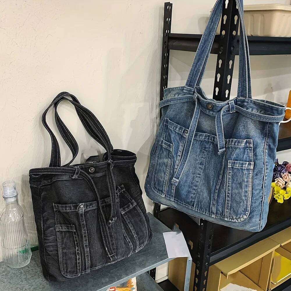 Casual Handbag Large Capacity Denim Tote Fashionable Everything High Appearance Level Shoulder Commuter Underarm Bag C260207