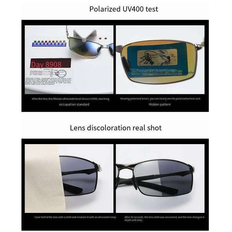 Rectangle Metail Frame Polarized Sunglasses Men Brand Designer Color Changing Sun Glasses Driving Oculos de sol UV400 Y260207