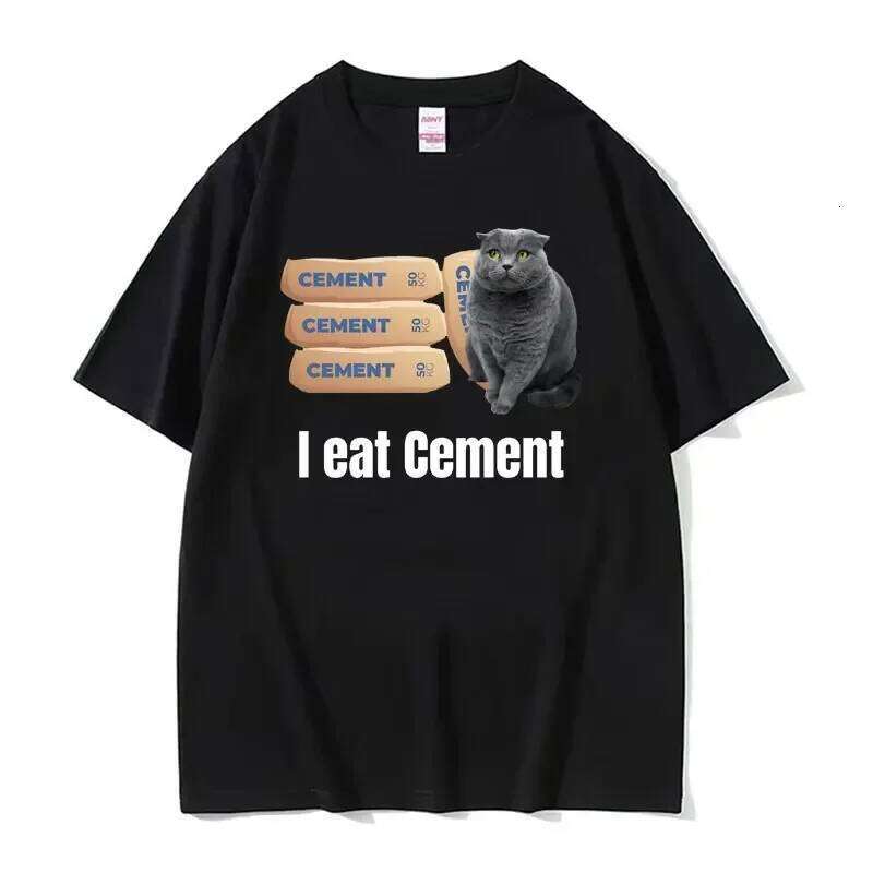 I Eat Cement Cursed Cat Funny Meme Shirt Women's Fashion Humor Short Sleeve T Shirts Male High Quality Cotton T-shirt Tops C260207