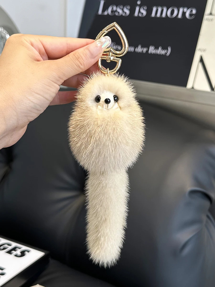 Real Mink Fur Keychain Soft Cute Fox Toys Women HandBag Ornament Pendant Car Key Ring Fox Tail Trinket Gifts Accessories 260107
