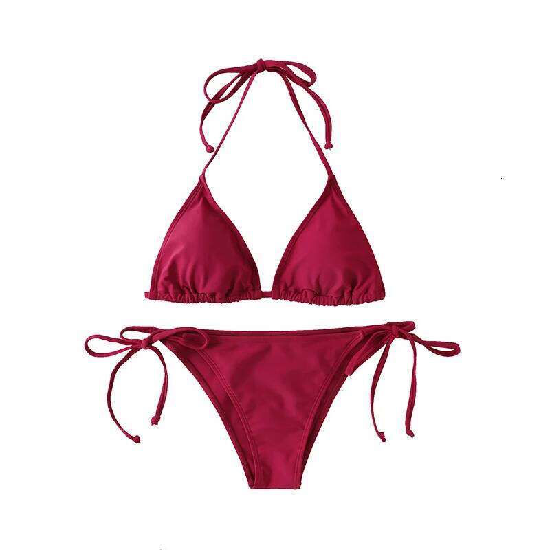 2Pcs/Set Women Thong Set Side Lace-up Sexy Swimsuit Bandage Neck Tie Swimwear Adjustable Brazilian Style Bikini Underwear C260207