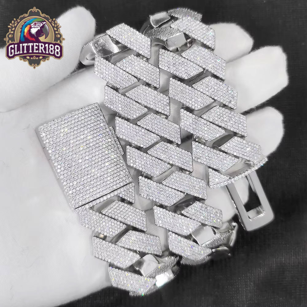 Hip Hop Fine Jewelry 24mm Chunky Cuban Chain Bracelet for Men Women Gold Silver Iced Out Full Diamond Prong Cuban Link Bracelets