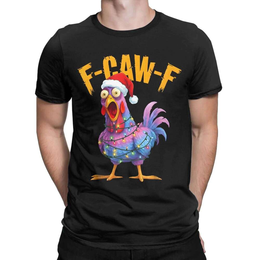 F-Caw-F Funny Chicken Christmas Xmas T-Shirt FCawF Rooster Meme Gift Popular T-Shirts Short Sleeve Summer Plus Size Top Tees C260207