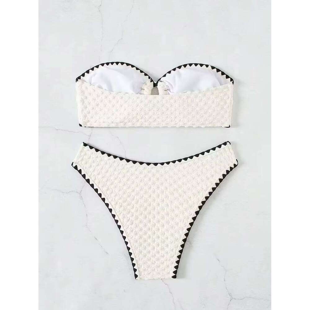 Swimwear White 2 Piece Strapless Swimsuit for Women Sexy Bandeau Backless Bikini Set Lace-up Patchwork Bathing Suit 2025 New C260207