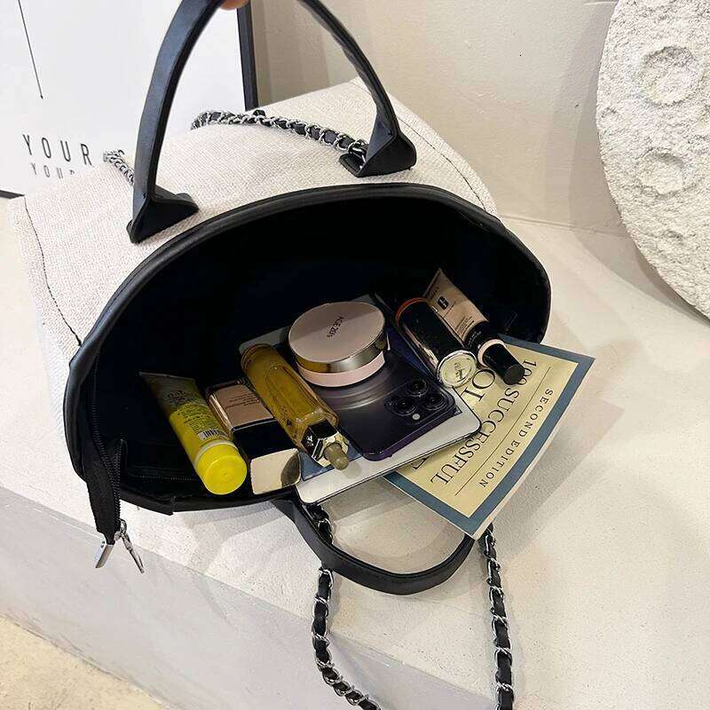 Fashion Simple Handbags Canvas Casual Large Capacity Chain Zipper Women's Shoulder Tote Bag For Commute Shopping C260207