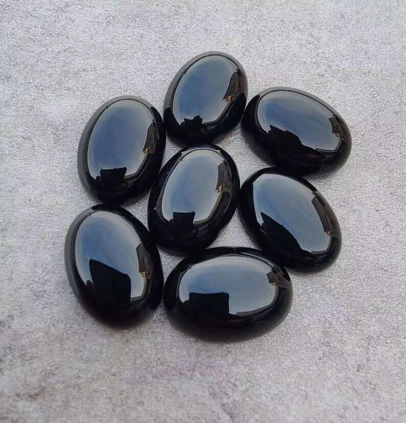Shop Online Natural Black Onyx 6Mmx8mm Oval Flat Back Calibrated Customized Loose Gemstone Bulk Factory Price Gemstones For Sale