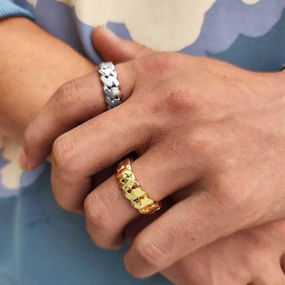 Cross-border European and American hip-hop simple 8mm glossy Cuban chain ring real gold electroplated hipster hiphop mens ring