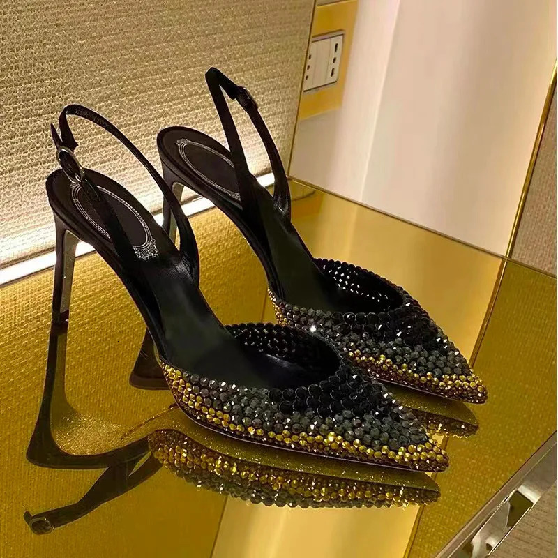 Star style Gradient s Pointed toe Stiletto High heel Sandals Fashion Spring Summer Slingbacks Party Prom Shoes 260208