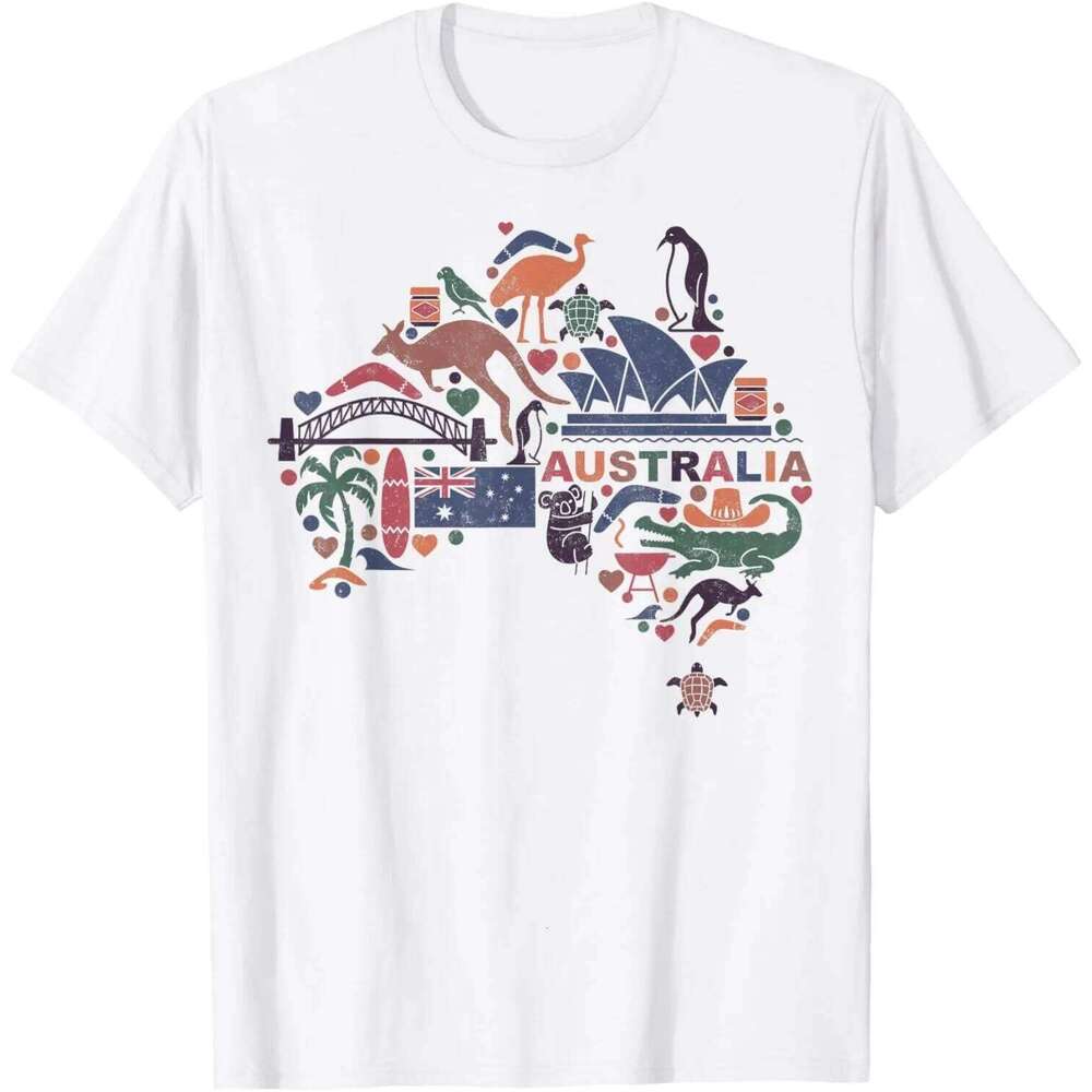 Australia Kangaroo and Koala Draw Heartbeat Illustration T-Shirt Custom Printed Graphic T Shirts Funny Shirt Streetwear Camisas C260207
