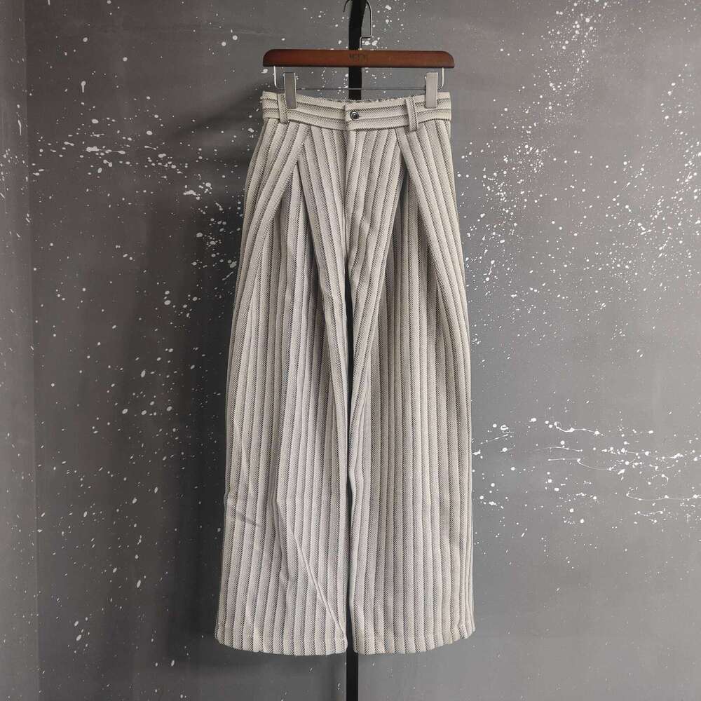 IEFB Niche Design Men's Trousers Striped Contrast Color Woolen Pleated Loose Straight Wide Leg Casual Male Pants 9X1633
