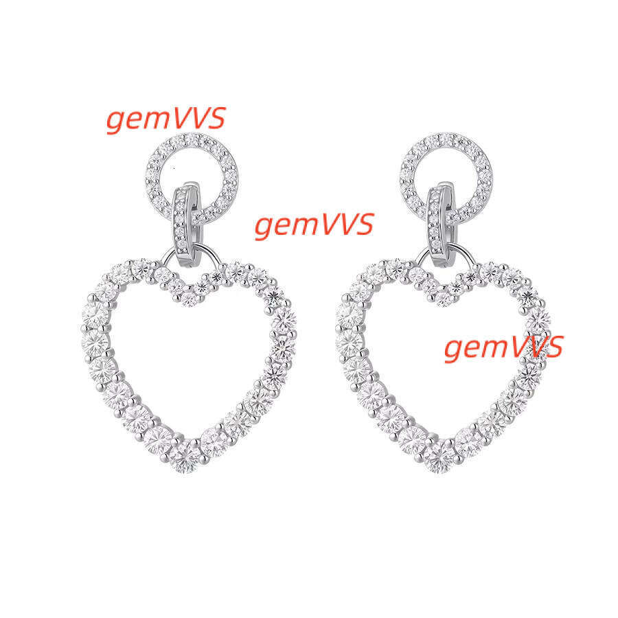 Luxurious S925 Sterling Silver Extra Large Heart Shape Dangle Gradient Pave Setting VVS Moissanite Statement Drop Earrings 12/15