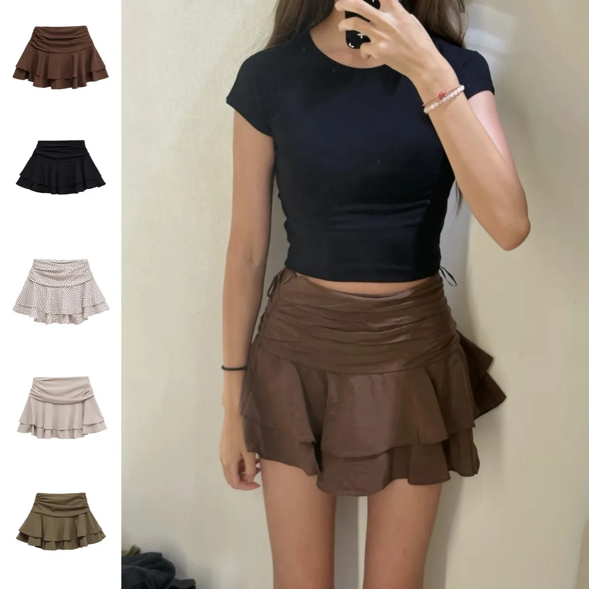 ETJ 2025 womens summer sexy fashion style flouncy stacked decoration mid-waist short skirt pants 260122
