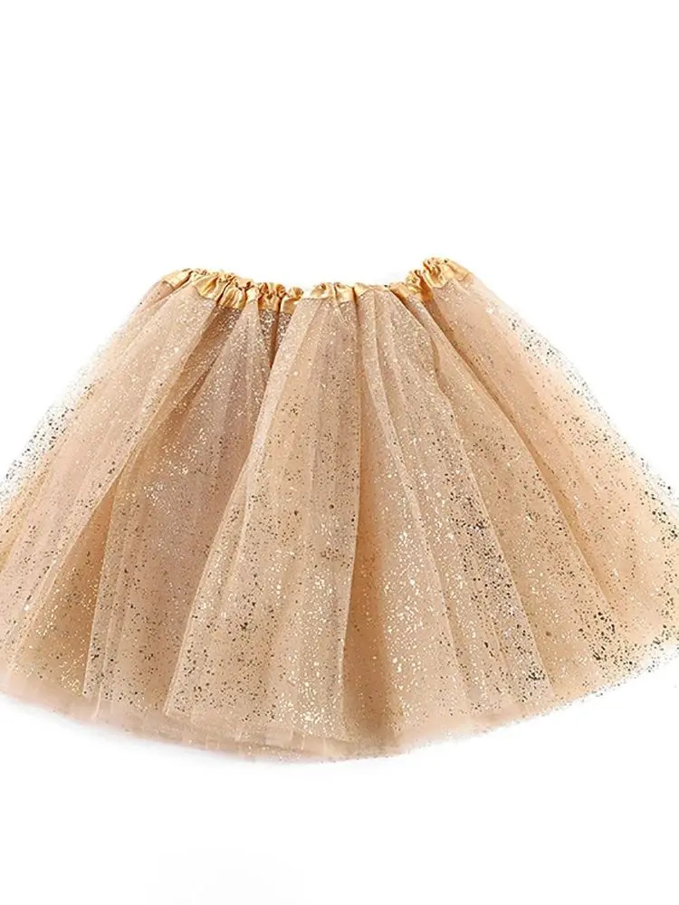 Childrens fashion show Golden Princess dress Cute little girl performing gauze mesh solid color Polyester dance tutu skirt 260207