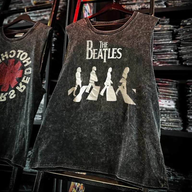 Mens Vintage American Rock Band Printed Washed Vest Sports T Shirt Sleeveless Tee HipHop Gym Clothing Tank Tops Summer 2025 260208