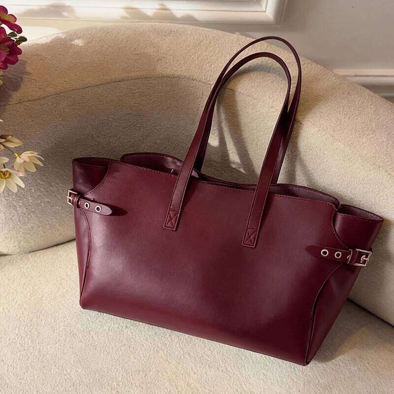 Design Burgundy Tote Women's Elegant Large Capacity Wing-shape Handbag Simple Fashion Commuter Shoulder Bag Coin Purse C260207