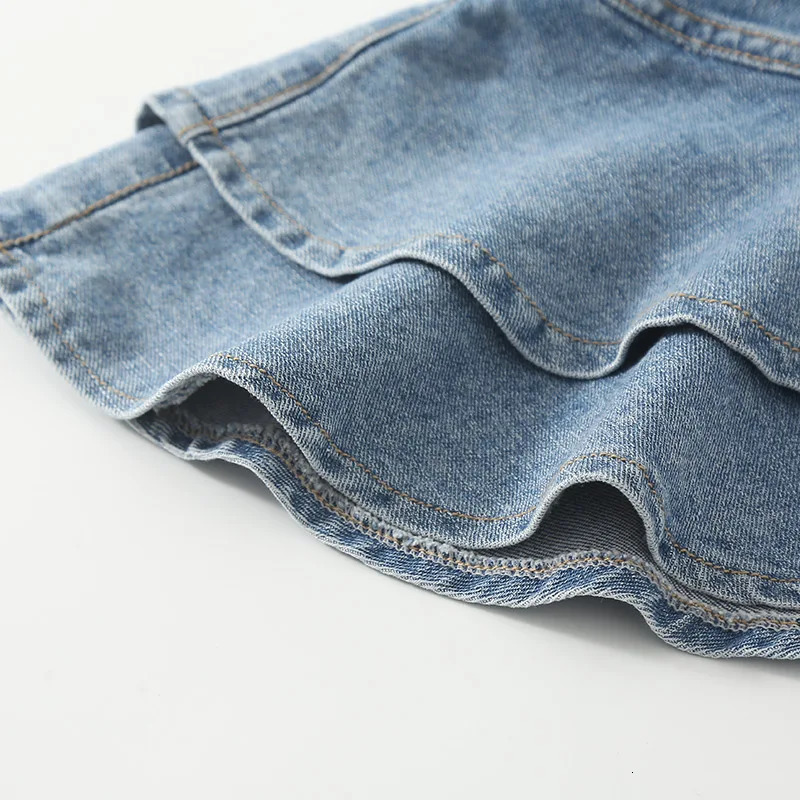 Elegant Kids ner Summer Double Layer Denim Skirt for Children Girls Fashion Streetwear Flounce Overlap Mini Jeans 260207