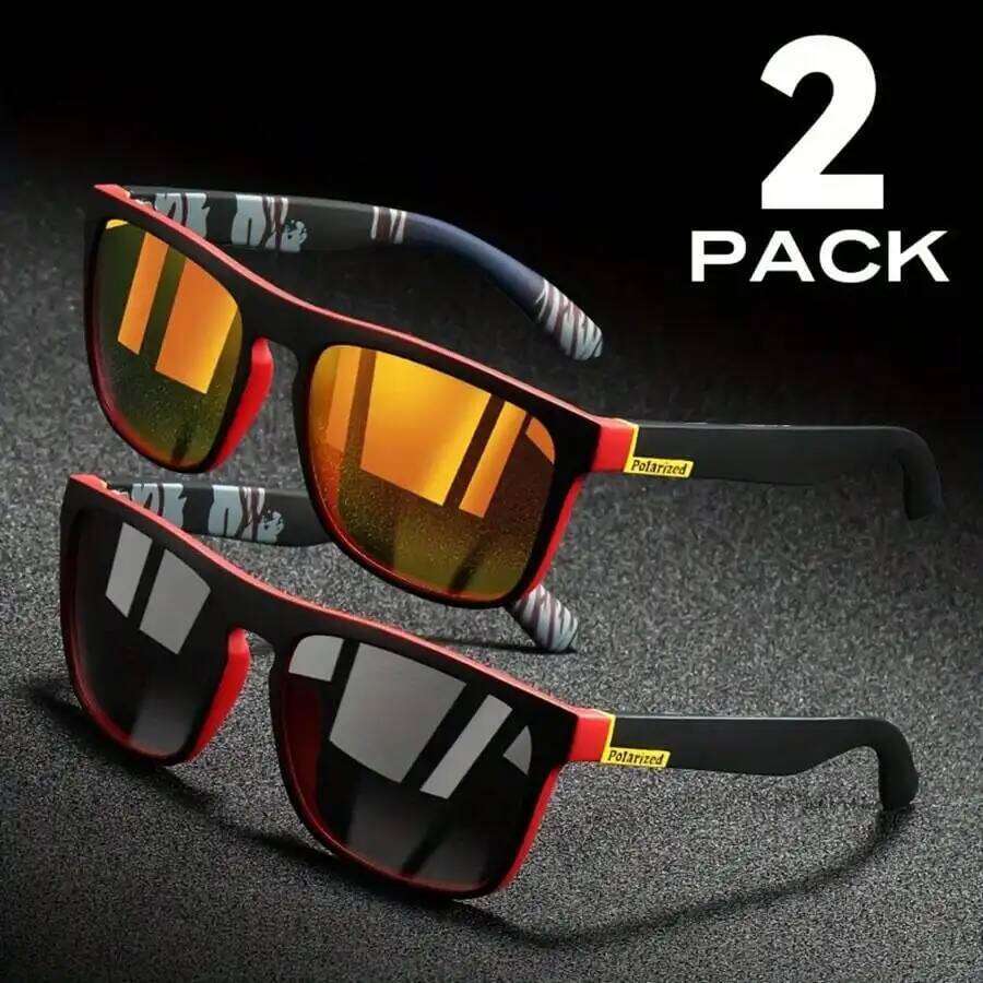 2pcs Square Polarized Sunglasses Anti Glare Sun Shades For Summer Party Vacation Travel Driving Fishing Y260207