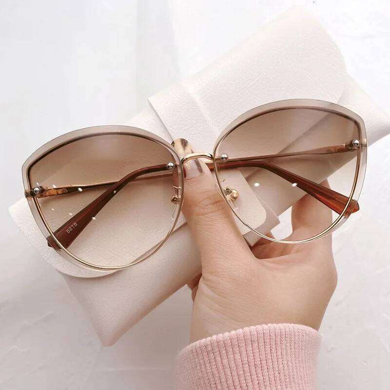 High Quality women's Oval Rimless Sunglasses Lady Metal Cay Eye Shades for Women Driving Glasses Sonnenbrille Zonnebril Dames Y260207