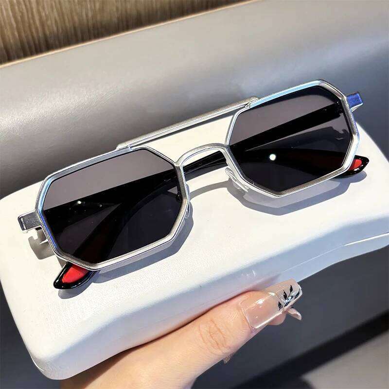 Retro Steam-Punk Sunglasses For Men With Polygonal Ddesign Large Frame Car-Specific Premium Quality UV Protection Edgy Chic Y260207