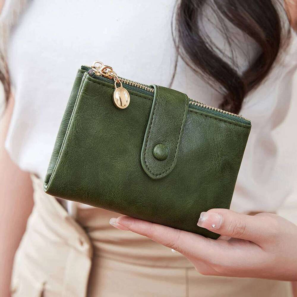 Retro Wallet Women's Short Three fold Large Capacity Double Zipper ID Credit Card Holder Minimalist Solid Color Lady Coin Purse Y260206
