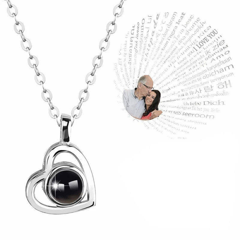 Custom Po Projection Necklace with Picture Inside I Love You Necklace 100 Languages Personalized Heart Pendant Necklace Gift 260124