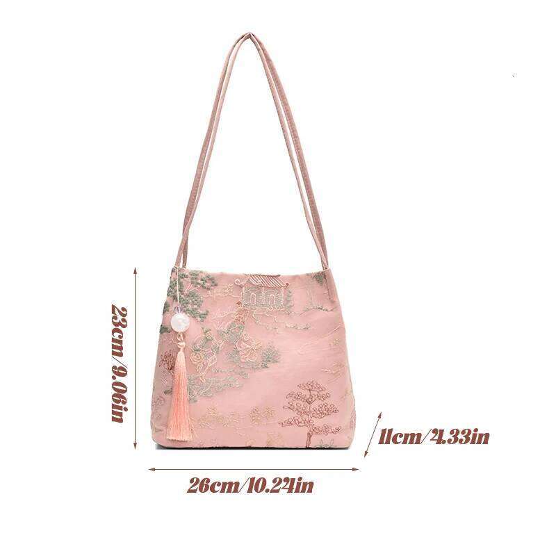 New Chinese Style Shoulder Retro Silk Tassel Bucket Bag Fashion Handbag Large Capacity Women's Casual Crossbody Bags