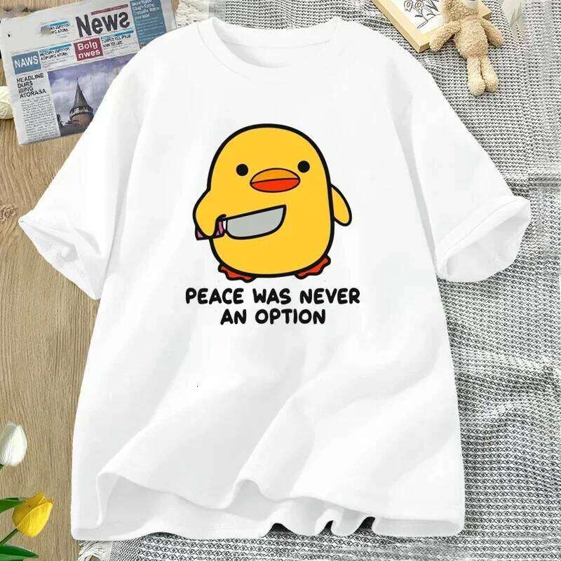 Peace Was Never An Option Cute Animal Tshirt Funny Goose Graphic T Shirts Summer Casual Short Sleeve Tops Women Clothing C260207
