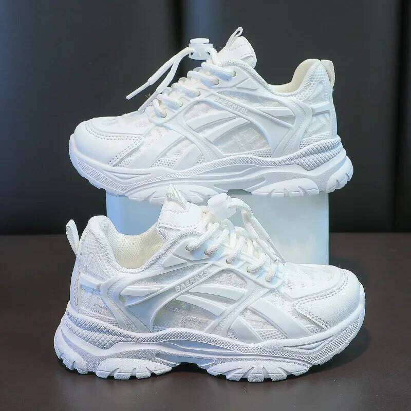 Children Casual Kids for Boys and Girls Solid White Shoes Mesh Breathable Running Sports Tenis Chunky Sneakers H260207