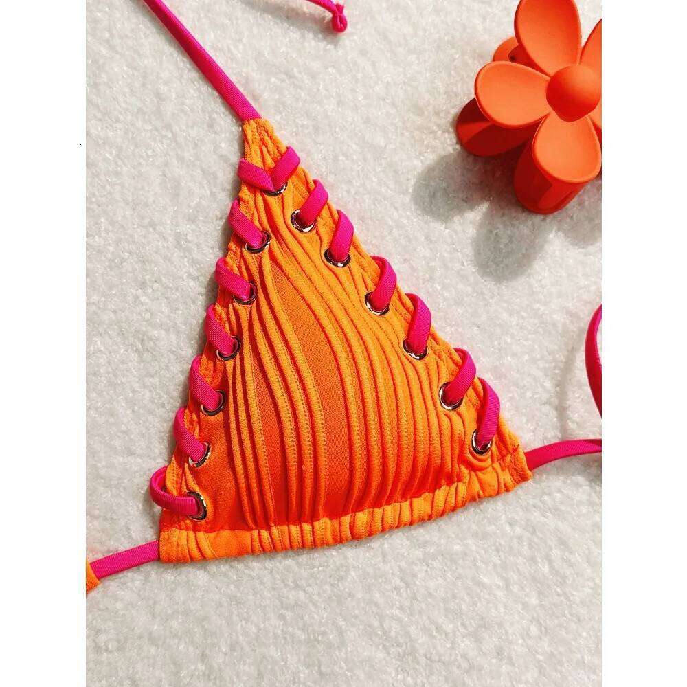 Bikinis Women Swimsuit Sexy Halter Triangle Lace Up Thong Micro Bikini Set Summer New Beachwear 2 Piece Bathing Suit C260207