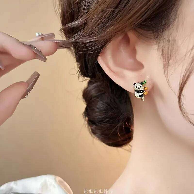 Panda New Chinese Style China Chic Bamboo Embracing Fashion Design Sense Advanced Versatile Earrings Yuansiqi