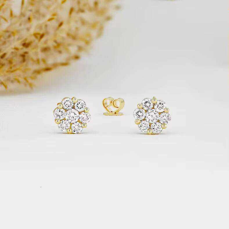 Hip Hop Jewelry Iced Out Moissanite Flowers Fashion Sterling Silver 925 Stud Earrings Women Luxury