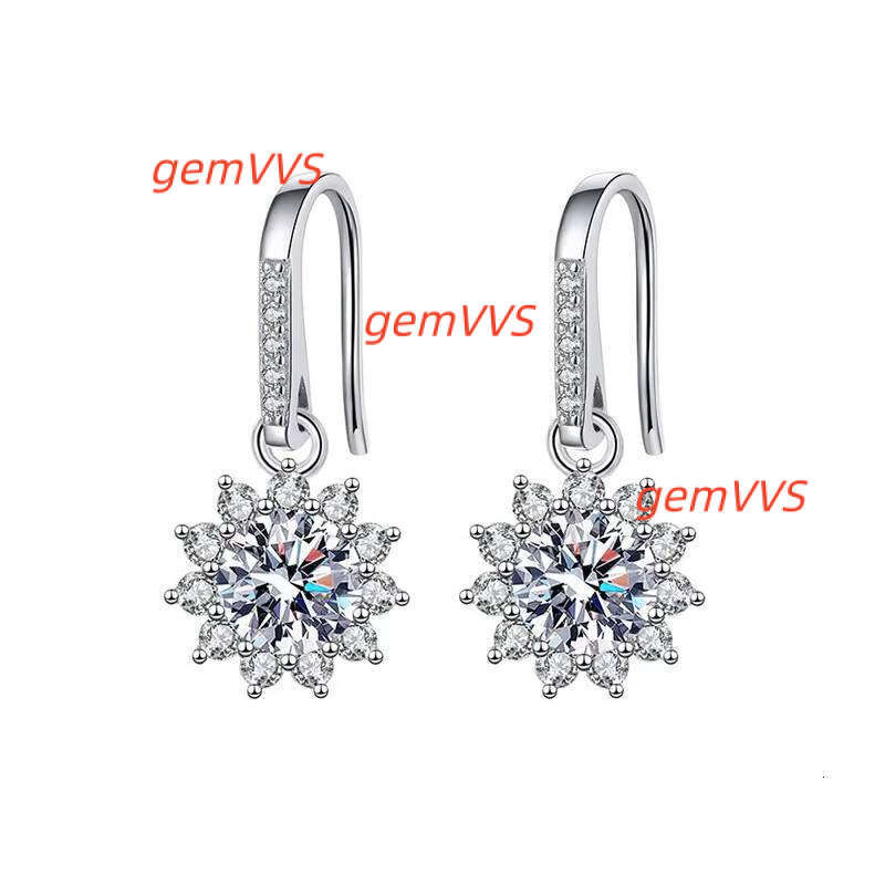 Hot-Selling 925 Sterling Silver Earrings For Women - Sunflower Design With Colored Moissanite Ear Hooks Fine Jewelry