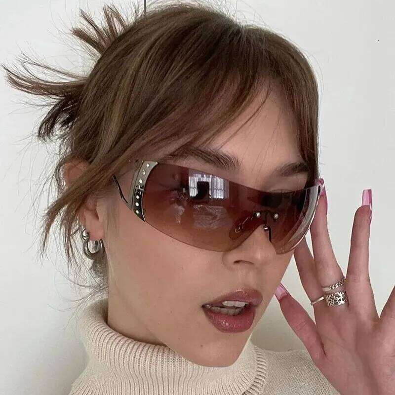 Rimless Diamond-encrusted European And American Y2k Future Technology Sports Mirror Sunglasses Y260207