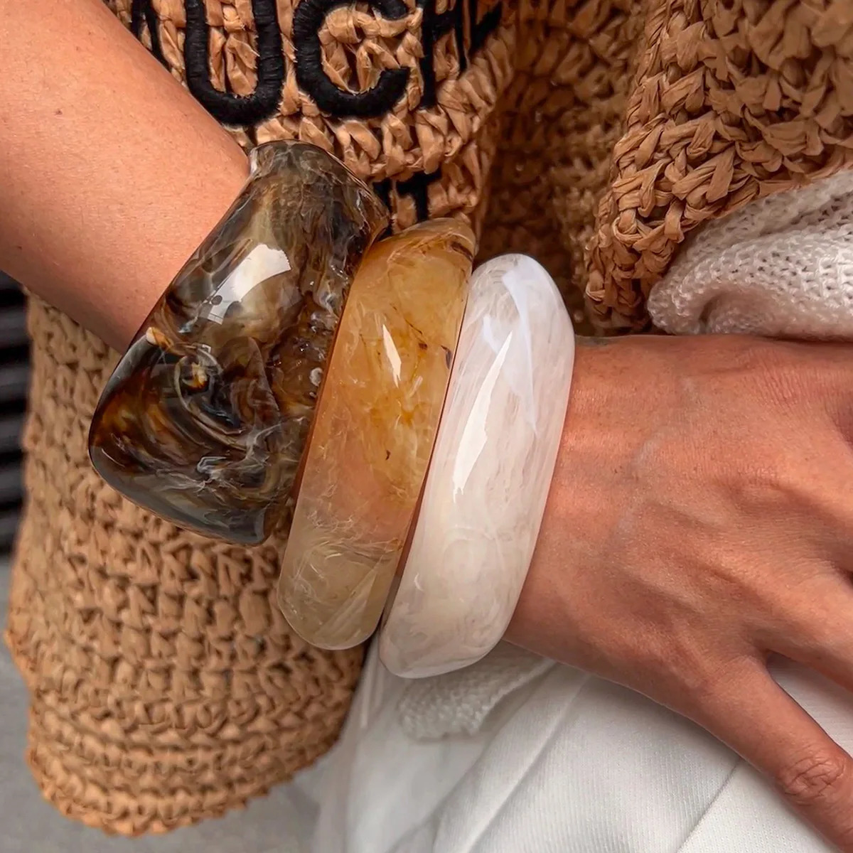KMVEXO Vintage Chunky Coffee Thick Resin Acrylic Smudging Bangles Geometric Irregular Bangle Bracelets For Women Men Jewelry 260120