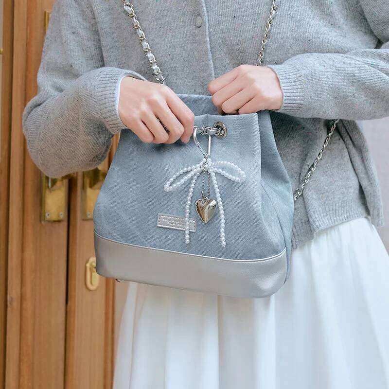 Semir Backpack Women New Style Stylish Color-blocking Imitation Denim Bucket Bowknot Chain Bag Popular