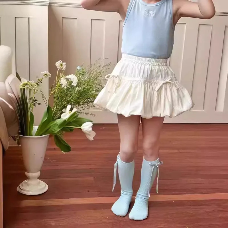 412Y Girls Skirt Ballet Style Korean Bow Flower Bud Short Skirts Summer Childrens Casual Lolita Princess Versatile Dress 260207