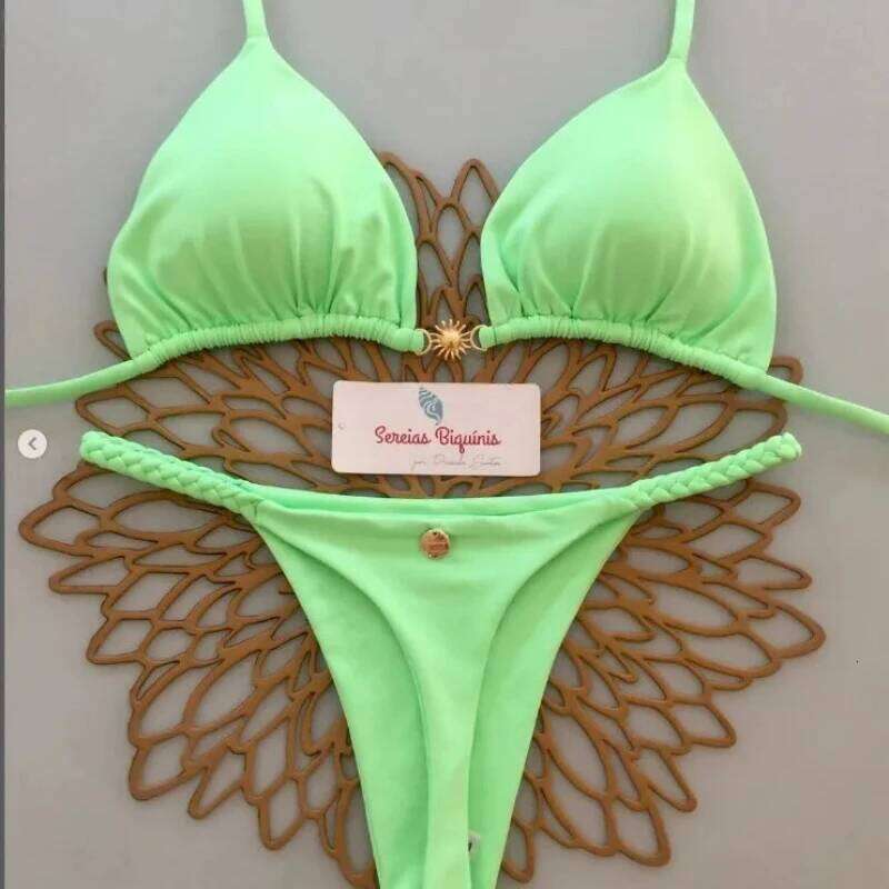 Print Sexy Bikini Sets Halter Lace-up Tops Thongs Beach Style Bathing Suit Y2k Swimsuits Women Beachwear 2025 C260207