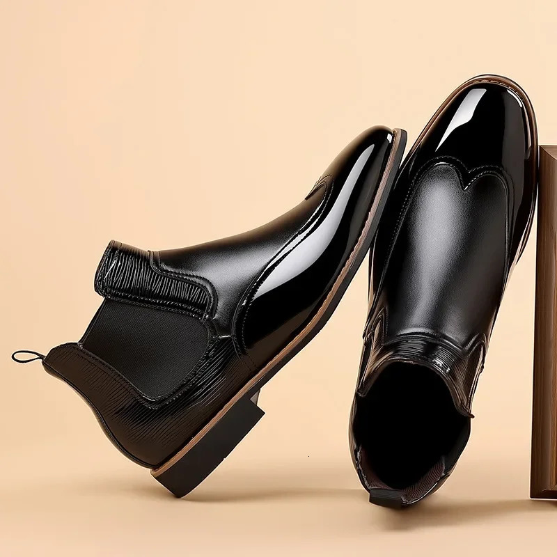 Mens Chelsea Boots Brown Fashion Business Casual Shoes British Style Street Party Wear Classic Ankle for Men 260208
