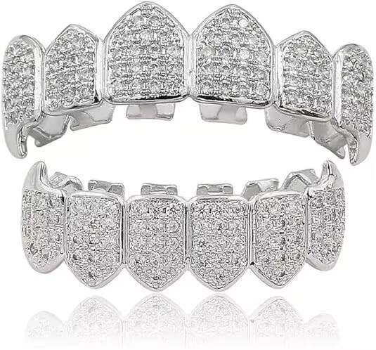 Rap Singers Stylish Mens/womens Fashion Moissanite Accessories - Grill with Gold/silver Finish 6 Top Teeth 6 Bottom Teeth