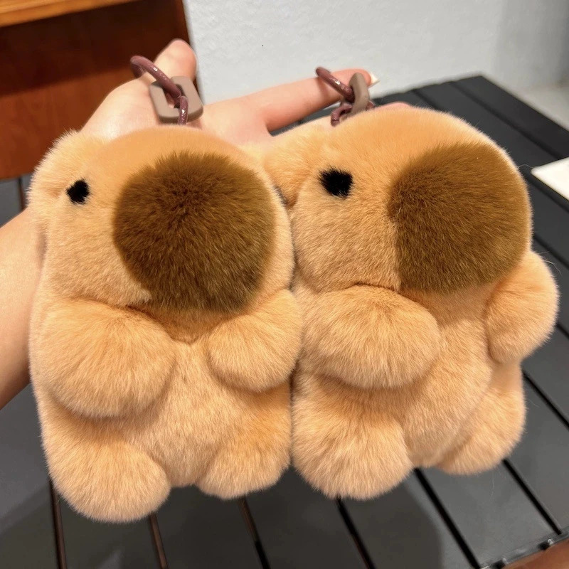 Mini Real Rex Rabbit Fur Bunny Keychain Girl Toy capybara Women Bag Charm Jewelry Pendant Car Key Metal Ring Classic Ornament 260107