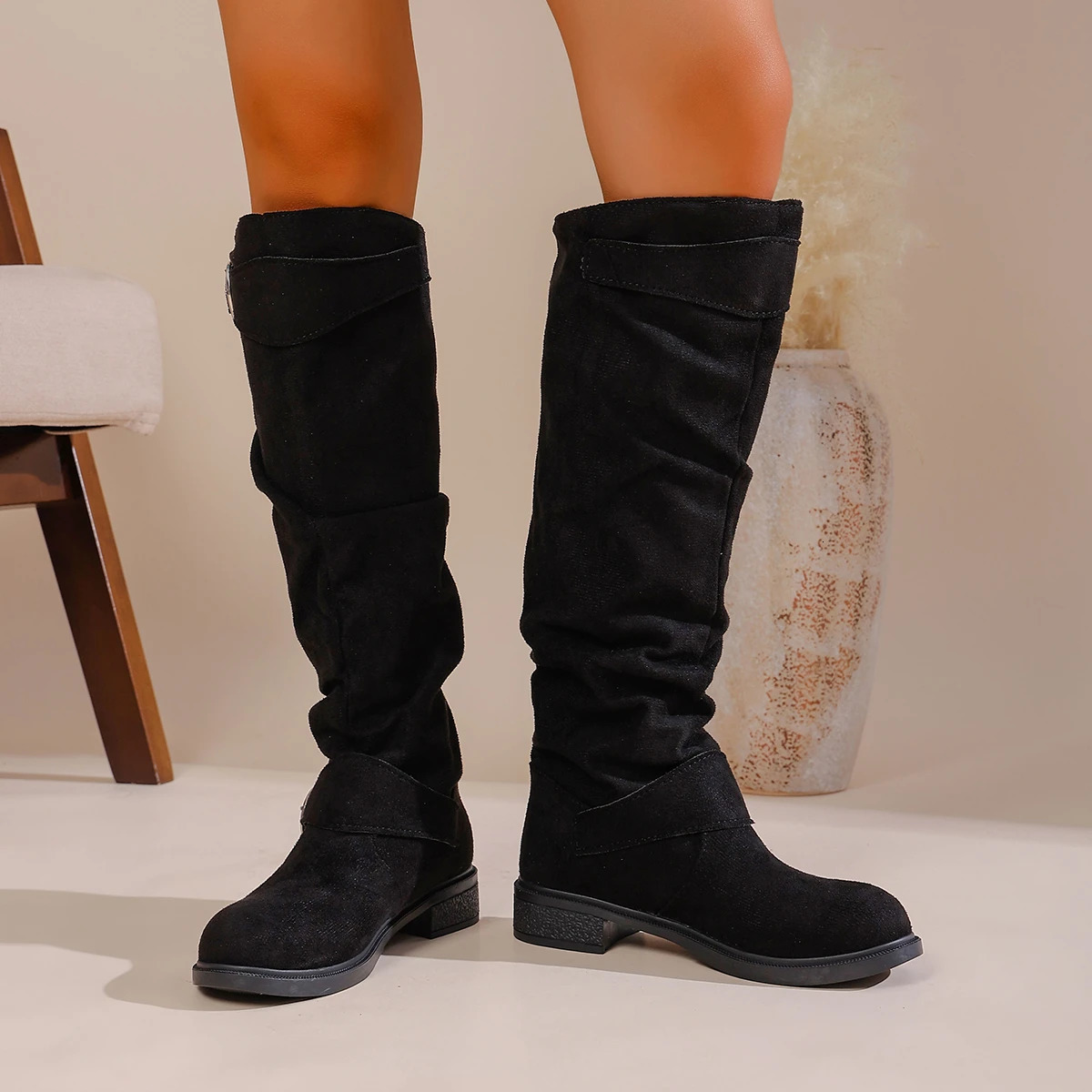 Womens Fashion Boots Winter Casual Round Head Flat Bottom Fold Roman Style Outdoor Joker Plus Size 260208